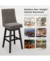 Sugift Set of 2 360° Swivel Bar Stool with Rubber Wood Legs Footrest