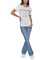 Karl Lagerfeld Paris Petite Zipper-Shoulder C'est La Vie T-Shirt