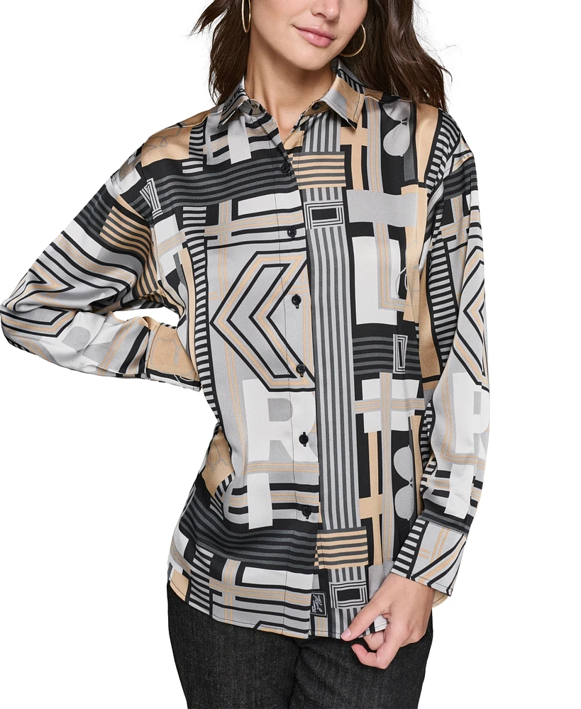 Karl Lagerfeld Paris Petite Geometric-Print Blouse