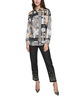 Karl Lagerfeld Paris Petite Geometric-Print Blouse