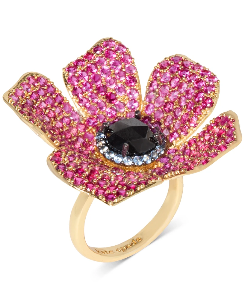 Kate Spade New York Gold-Tone Cubic Zirconia Flower Statement Ring