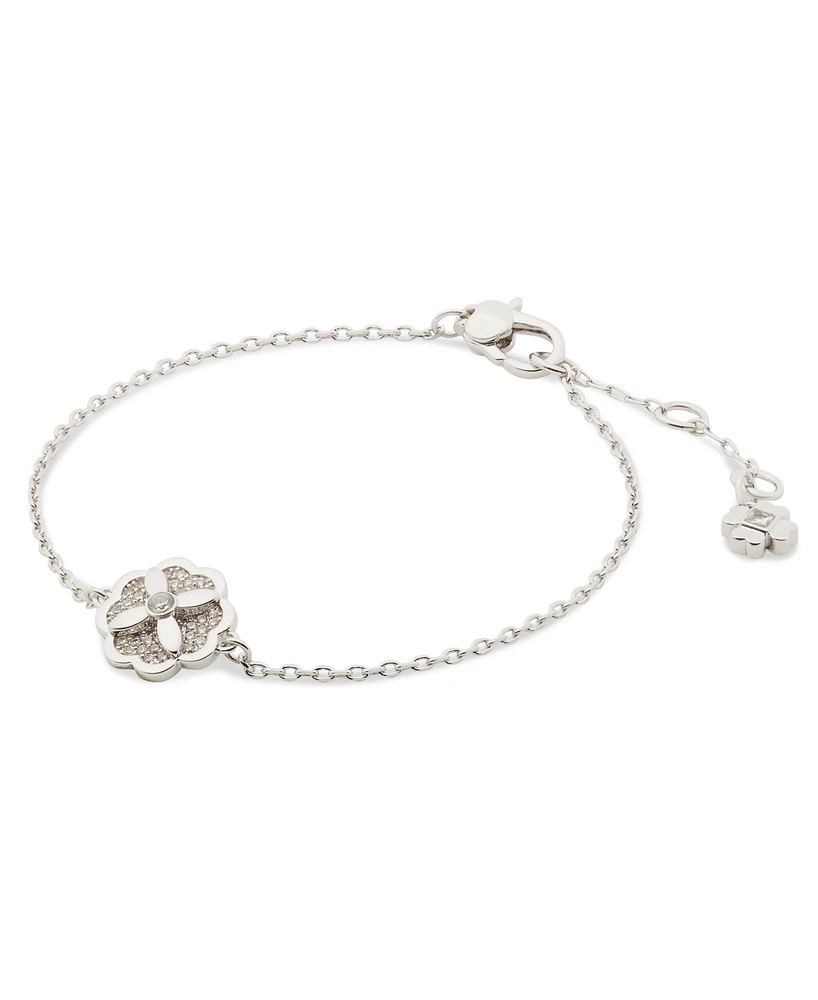 Kate Spade New York Silver-Tone Pave Flower Charm Link Bracelet