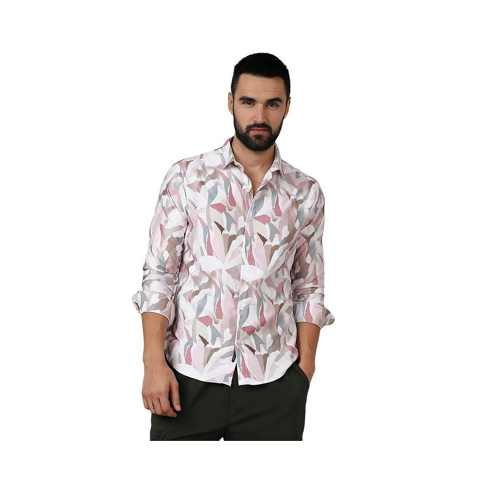 Campus Sutra Men's Nude Pink & Ivory White Petal Block Shirt