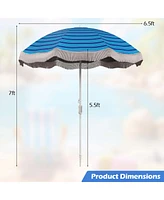 6.5 Ft Outdoor Fringe Patio Umbrella with Carrying Bag Push Button Tilt for Garden