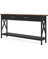 Tribesigns 70.9 inch Console Table with 2 Drawers, Long Sofa Tables Large Wood Tabletop Heavy Duty Metal Frame for Entryway Behind Couch Hall Foy