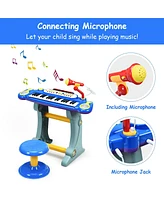 Gymax 37 Key Electronic Keyboard Kids Toy Piano MP3 Input w/ Microphone & Stool Blue