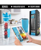 Fruit Infuser Water Bottle - 34oz Leakproof With Full-Length Infusion Rod