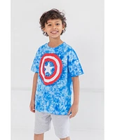 Marvel Boys Avengers Miles Morales Hulk Captain America Graphic T-Shirt French Terry Shorts Set Tie Dye to