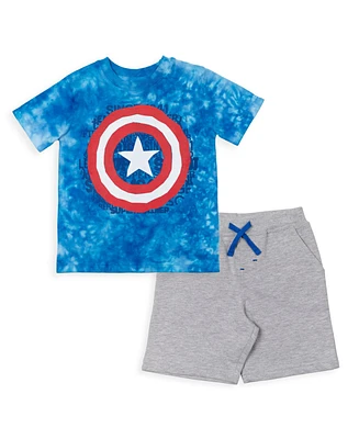 Marvel Boys Avengers Miles Morales Hulk Captain America Graphic T-Shirt French Terry Shorts Set Tie Dye to