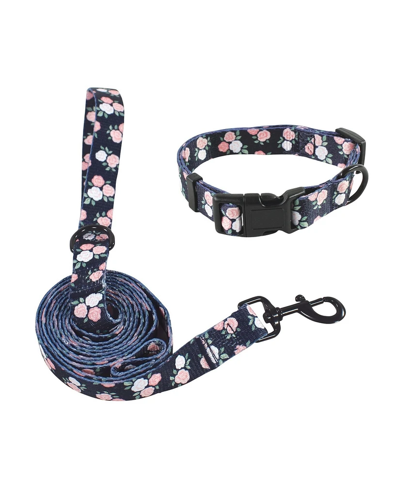 Luvable Friends Unisex Pet Collar and Leash Set, Floral, Medium