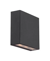 Possini Euro Design Stanford Modern Outdoor Wall Light Fixture Led Black Aluminum 5 1/2" Square Tempered Glass Lens Up Down for Exterior House Porch P