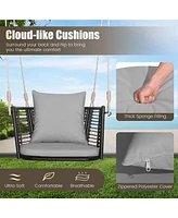 Costway Patio Hanging Rattan Basket Chair Swing Hammock with Seat Cushion