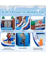 6-in-1 Winter Theme Snowman Inflatable Castle Kids Bounce House with 735W Blower