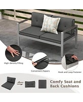 Patio Aluminum Loveseat Sofa Outdoor Chair with Wpc Armrests & Cushions Backyard