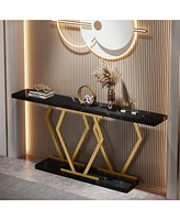 Tribesigns 70.9 Inch Extra Long Sofa Table， White and Gold Console Table with Faux Marble Tabletop, Modern Long Entryway Table with Gold Frame