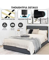Gymax Full Upholstered Bed Frame with 4 Storage Drawers Headboard Green