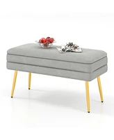 Sugift Velvet Upholstered Storage Bench with Removable Top