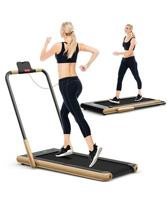 Vebreda 2-in-1 Folding Treadmill with Remote Control and Led Display-Golden