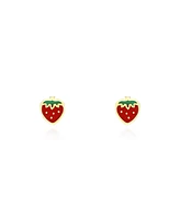 The Lovery Strawberry Enamel Stud Earrings 14K Gold