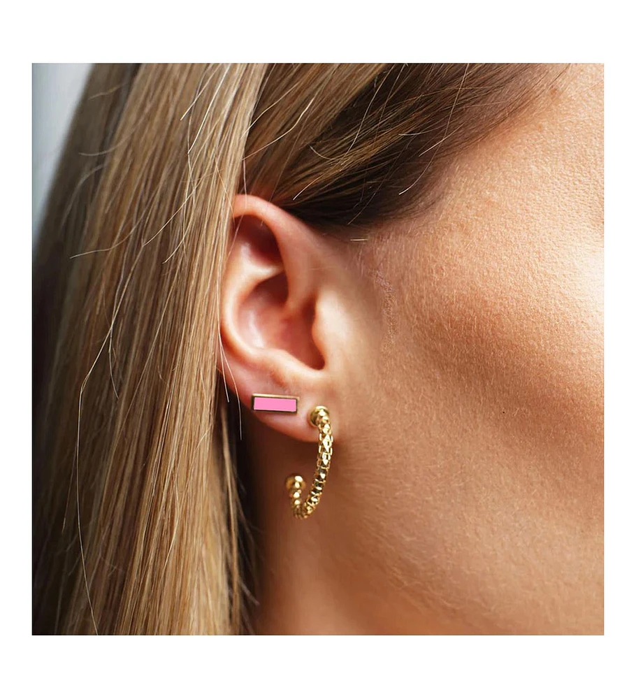 The Lovery Bubblegum Pink Bar Stud Earrings 14K Gold
