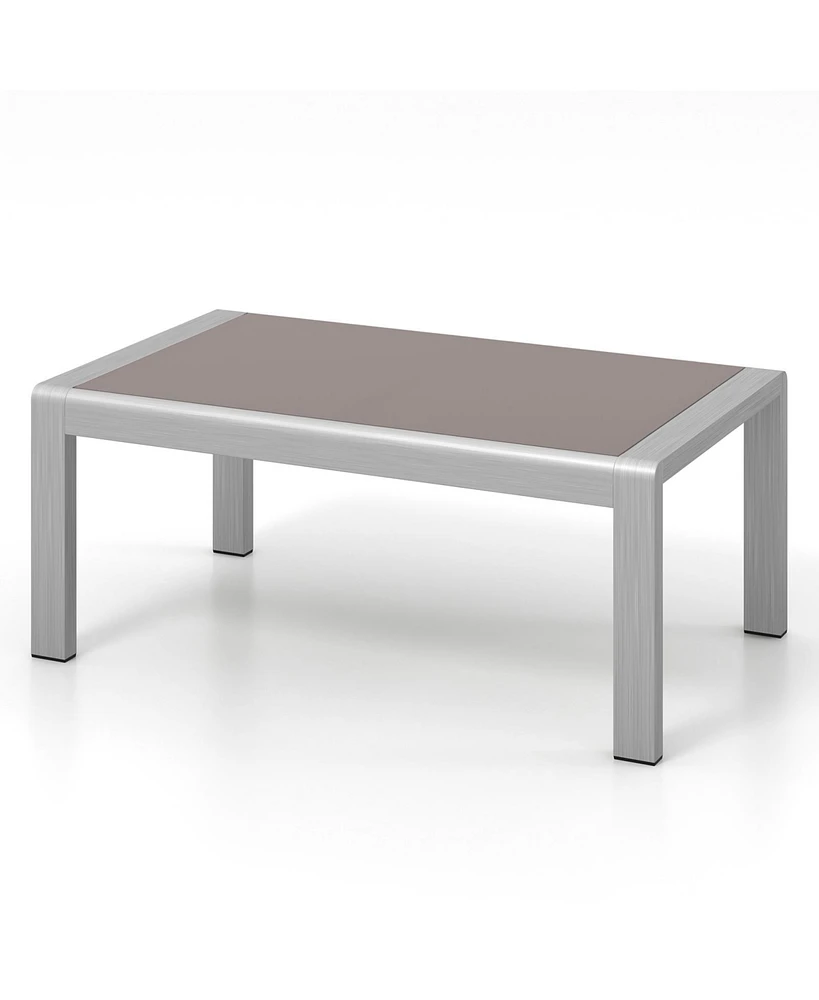 Sugift Outdoor Rectangle Coffee Table with Tempered Glass Tabletop