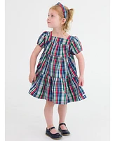 RuffleButts Little Girls Puff Short Sleeve Tiered Dress