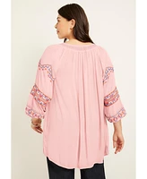 June + Vie Plus Embroidered Peasant Blouse