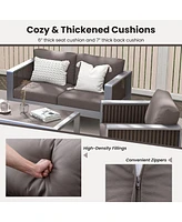 Costway 4 Pcs Aluminum Patio Furniture Set with Thick Cushions & Tempered Glass Tabletop