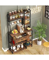 Tribesigns Baker's Rack with Drawer, 70.9 inch Kitchen Storage Shelf Rack, 5-Tier+6-Tier Microwave Stand with 10 Hooks (Rustic Brown)