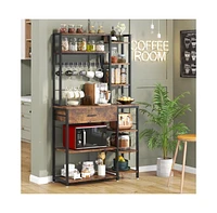 Tribesigns Baker's Rack with Drawer, 70.9 inch Kitchen Storage Shelf Rack, 5-Tier+6-Tier Microwave Stand with 10 Hooks (Rustic Brown)