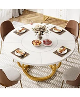 Tribesigns Round Dining Table for 4, 47-Inch Kitchen Table with Metal Base, Farmhouse Wood Dinner Table Coffee Table for Kitchen, Dining Room, Cafe