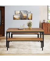 Tribesigns Dining Table Set for 6 People, 3 Pieces Rectangular Kitchen Table with 2 Benches, 55 Inches Large Wooden Kitchen Table Set for Small Space,