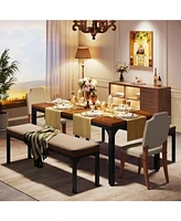 Tribesigns Dining Table Set for 6 People, 3 Pieces Rectangular Kitchen Table with 2 Benches, 55 Inches Large Wooden Kitchen Table Set for Small Space,