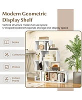 Costway 2 Pcs S-shaped Bookshelf Freestanding Stepped Etagere Bookcase with Anti-tipping Kits