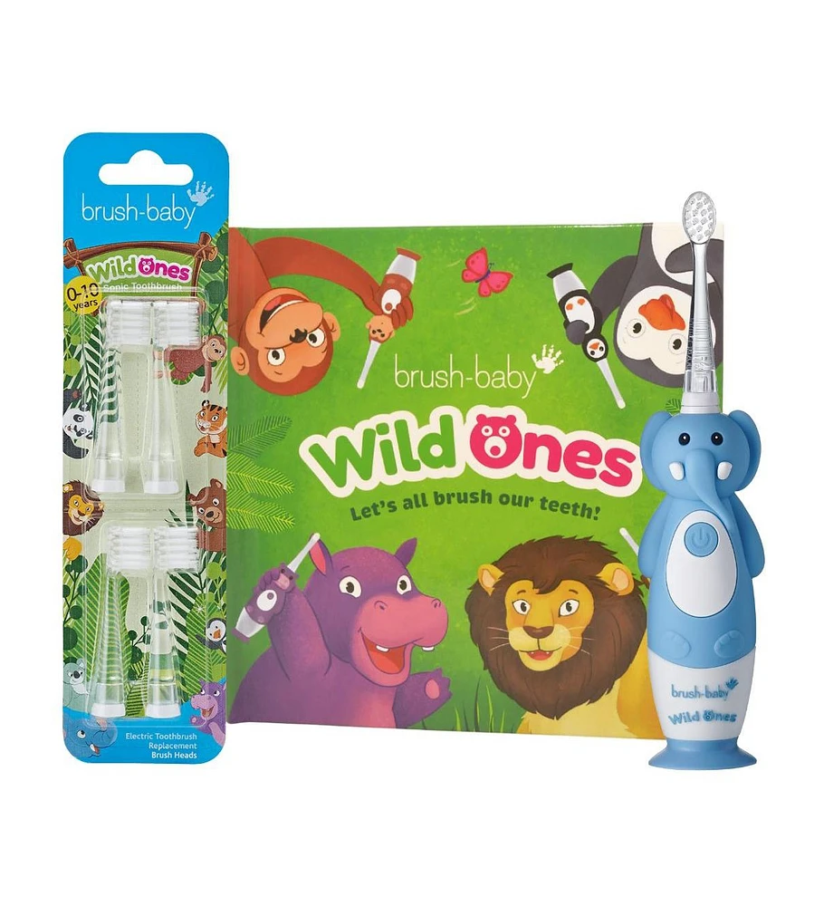 Brush-Baby WildOnes Elephant Kids Rechargeable Toothbrush Gift Set | Childrens Electric Toothbrush