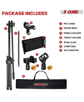 5 Core Microphone Stand + Phone Holder Floor Boom Mic Stand Gooseneck + Tablet Holder Collapsible Adjustable Tripod Mic Stand