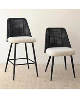 27 Inch Boucle Rattan Counter Stool Set Of 2-Maison