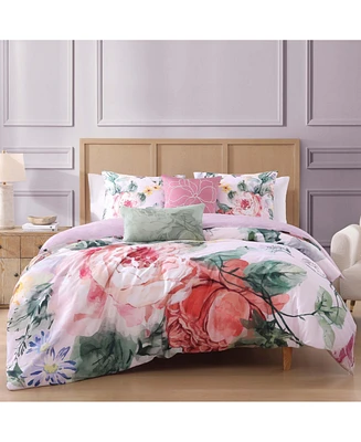 Bebejan Cool Pink Roses Bedding 100% Cotton 5 Piece King Size Reversible Comforter Set