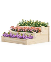 Costway 3-Tier Wooden Raised Garden Bed with Open-Ended Base Growing Planter for Backyard