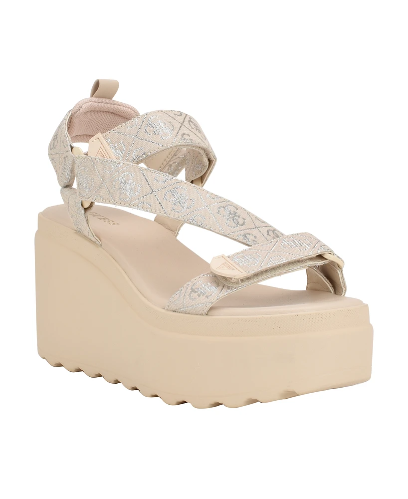 Guess Women's Ocilia Quattro Logo Sport Eva Wedge Strappy Sandals