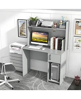Sugift Home Office Desk with Raised Display Shelf and 2 Open Shelves
