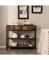 Sugift Console Table with Folding Fabric Drawers for Entryway-Rustic Brown