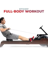 Sunny Health & Fitness Elite Wooden Water Rowing Machine with Vertical Tank, Sustainable Rubberwood & Exclusive SunnyFit App Enhanced Bluetooth Connec