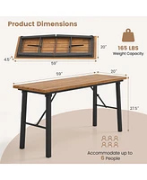 Sugift Outdoor Dining Table and Bench Set with Acacia Wood Top