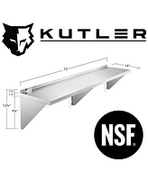 Kutler 14" x 72" Stainless Steel Shelf, Nsf Commercial Wall Mount Shelving w/ Backsplash, Floating Metal Mounted Shelves for Restaurant, Kitchen, Home