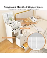 Sugift 3-in-1 Vanity Set with Cushioned Stool and Flip-up Mirror