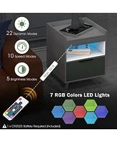 Sugift Modern Nightstand with Led Lights Sliding Drawer and Open Compartment