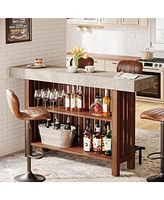 Tribesigns 63-Inch Large Home Bar Unit, Modern 2-Tier Bar Table with Footrest, Corner Mini Coffee Bar Cabinet for Home Kitchen Pub, Dining Room, Livin