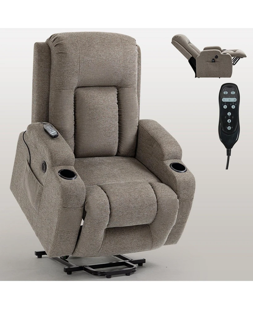 Mondawe Brown Power Lift Recliner Chair with 8-Point Vibration Massage and Lumbar Heating