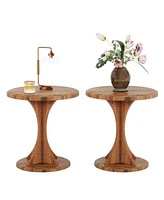 Tribesigns Round End Side Table: Wood Sofa Chair Side Table Set of 2, Mid